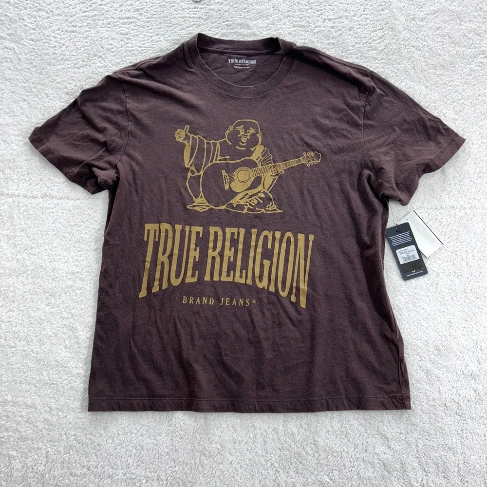 True Religion Men's XL Crackle Vintage Tee‎ Coffee Bean